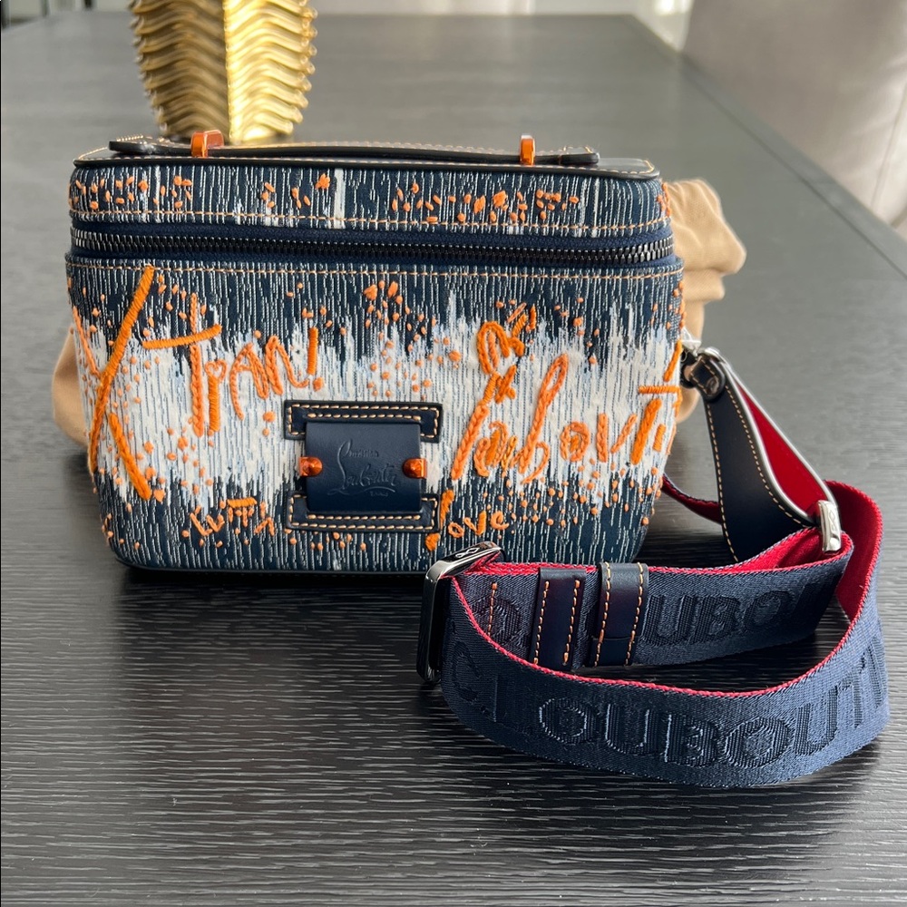 Christian Louboutin Navy and Orange Belt Bag. Authentic